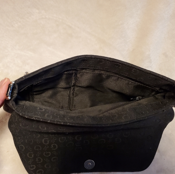Guess Black Clutch Purse with Silver Chain Strap - Picture 3 of 7